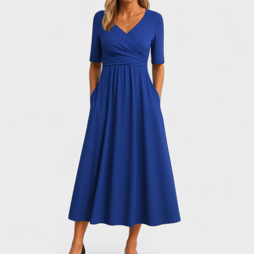 Aurora Női Elegáns V-nyakú Midi Ruha Minimalista Stílus