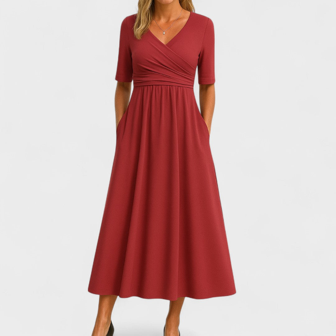 Aurora Női Elegáns V-nyakú Midi Ruha Minimalista Stílus