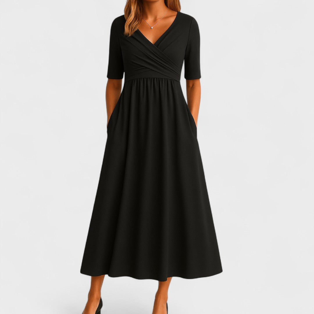 Aurora Női Elegáns V-nyakú Midi Ruha Minimalista Stílus