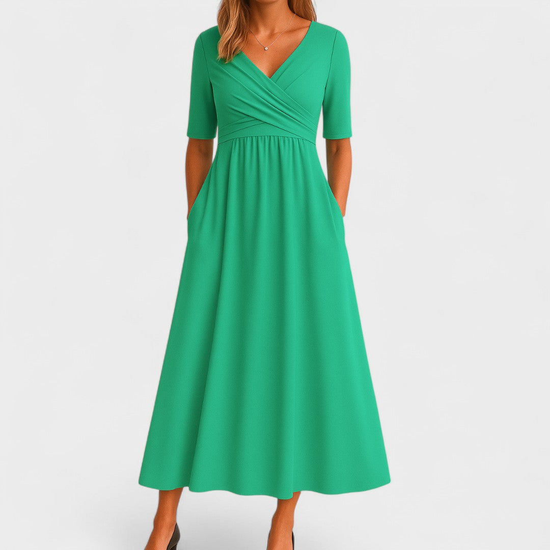 Aurora Női Elegáns V-nyakú Midi Ruha Minimalista Stílus