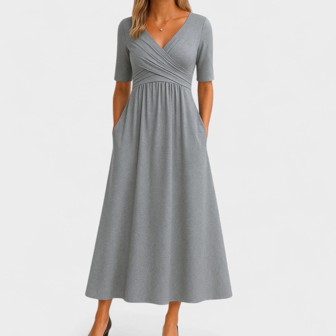 Aurora Női Elegáns V-nyakú Midi Ruha Minimalista Stílus