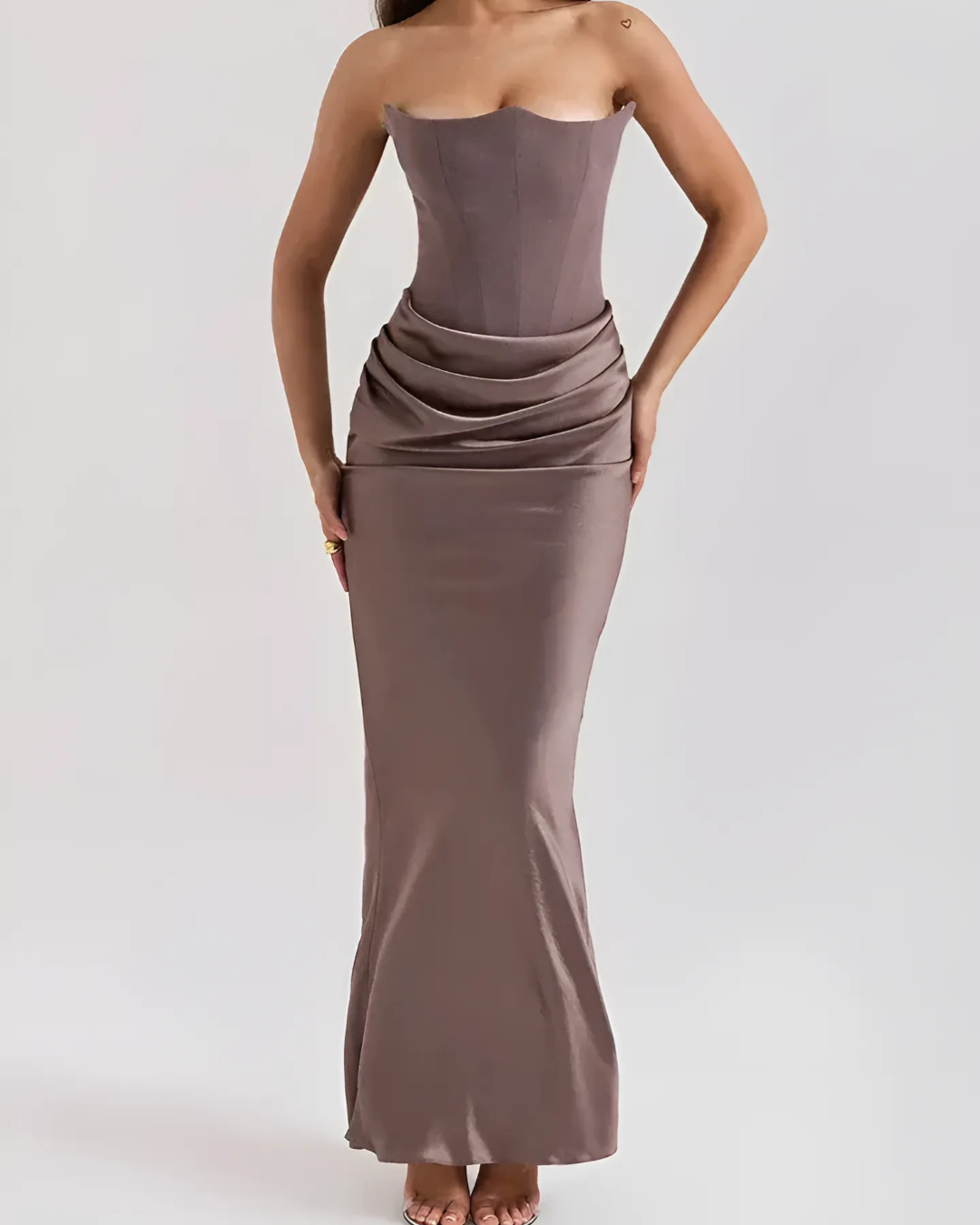 Aurelia Női Esküvői Vendég Drapált Maxi Elegáns Ruha