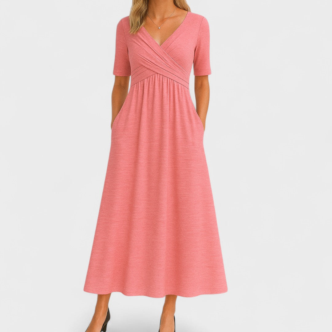 Aurora Női Elegáns V-nyakú Midi Ruha Minimalista Stílus
