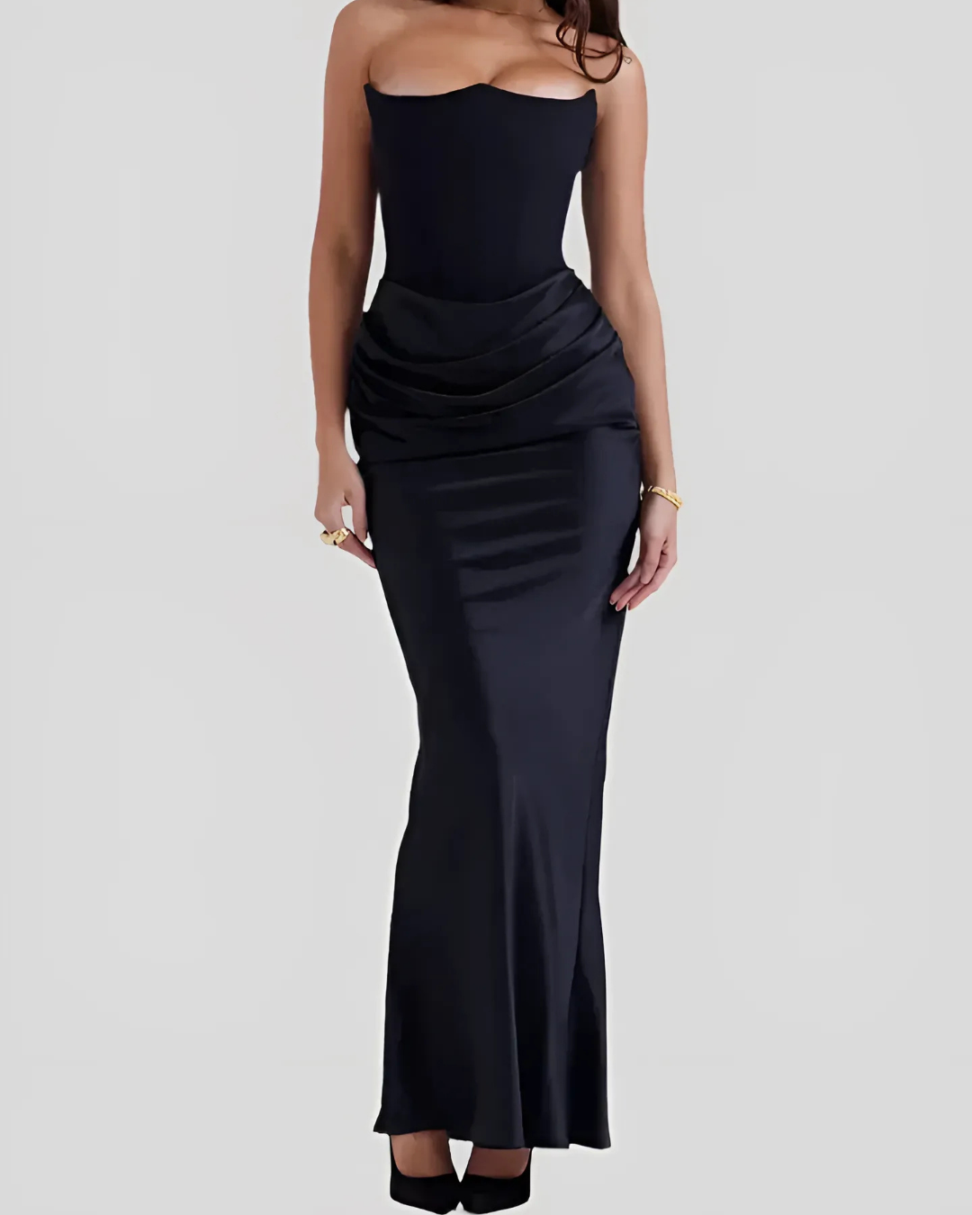 Aurelia Női Esküvői Vendég Drapált Maxi Elegáns Ruha