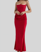 Aurelia Női Esküvői Vendég Drapált Maxi Elegáns Ruha