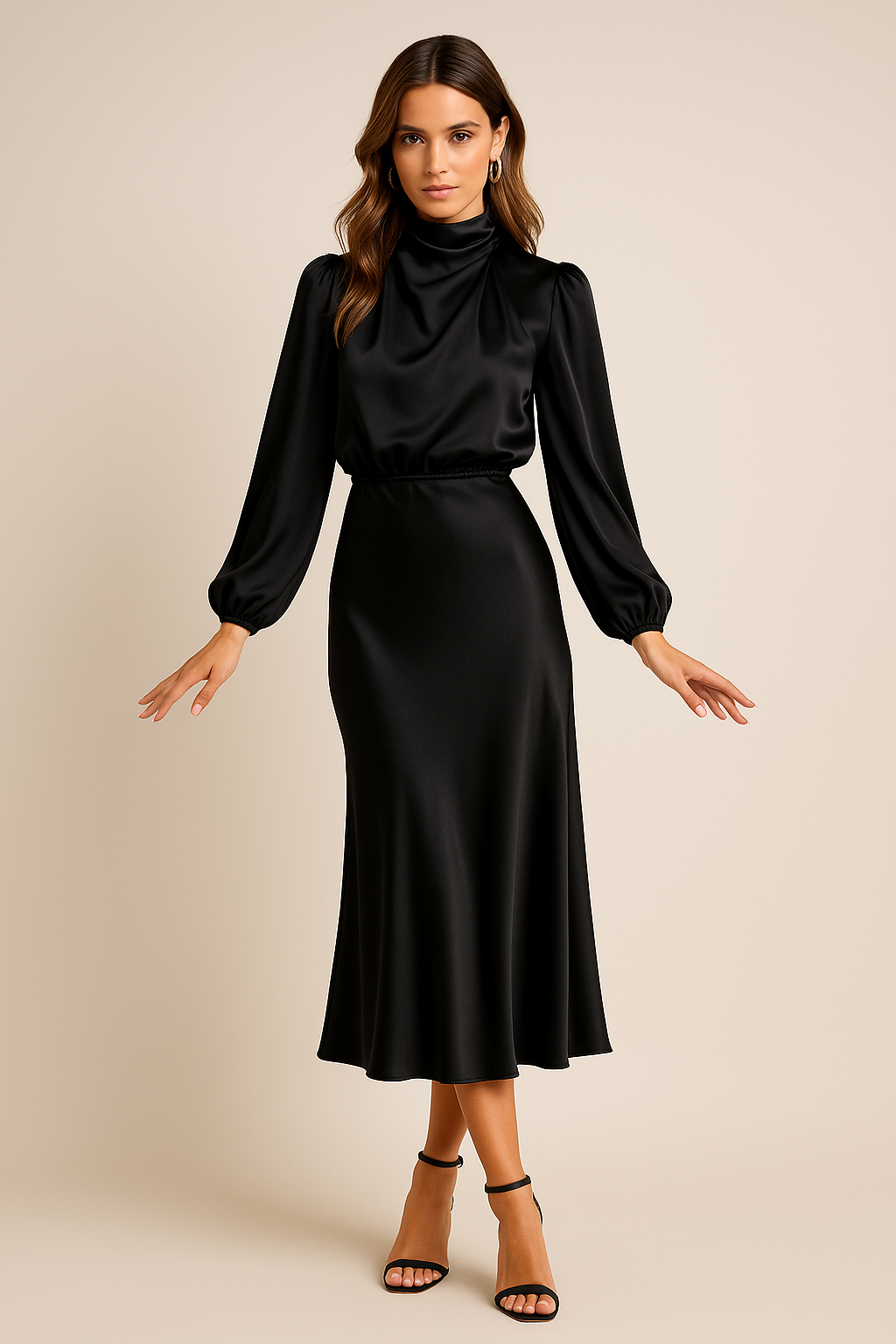 Astra Lux Női Sziluett Midi Ruha Elegáns Magas Derék