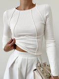 Aurora Női Hosszú Ujjú Crop-Top Varrás Részletekkel