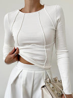 Aurora Női Hosszú Ujjú Crop-Top Varrás Részletekkel