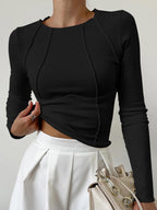 Aurora Női Hosszú Ujjú Crop-Top Varrás Részletekkel