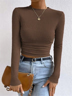 Nova Női Hosszú Ujjú Crop Top Waffle Knit Anyagból