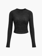 Nova Női Hosszú Ujjú Crop Top Waffle Knit Anyagból