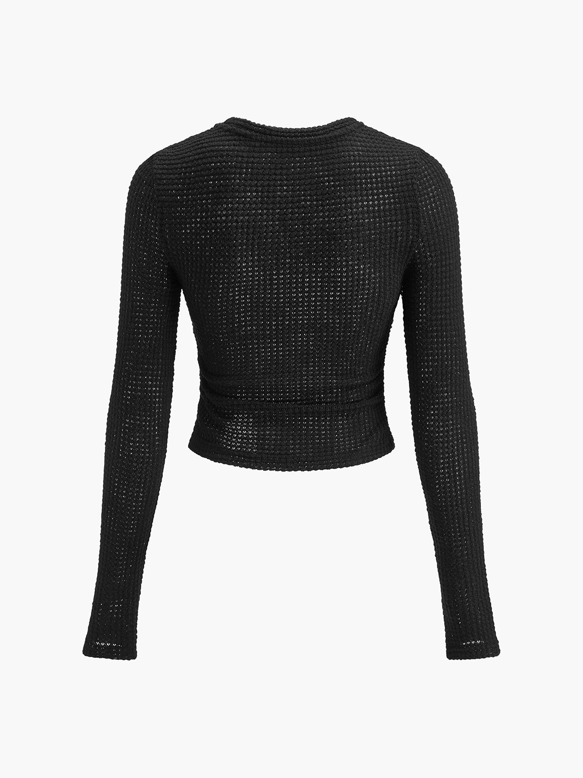Nova Női Hosszú Ujjú Crop Top Waffle Knit Anyagból