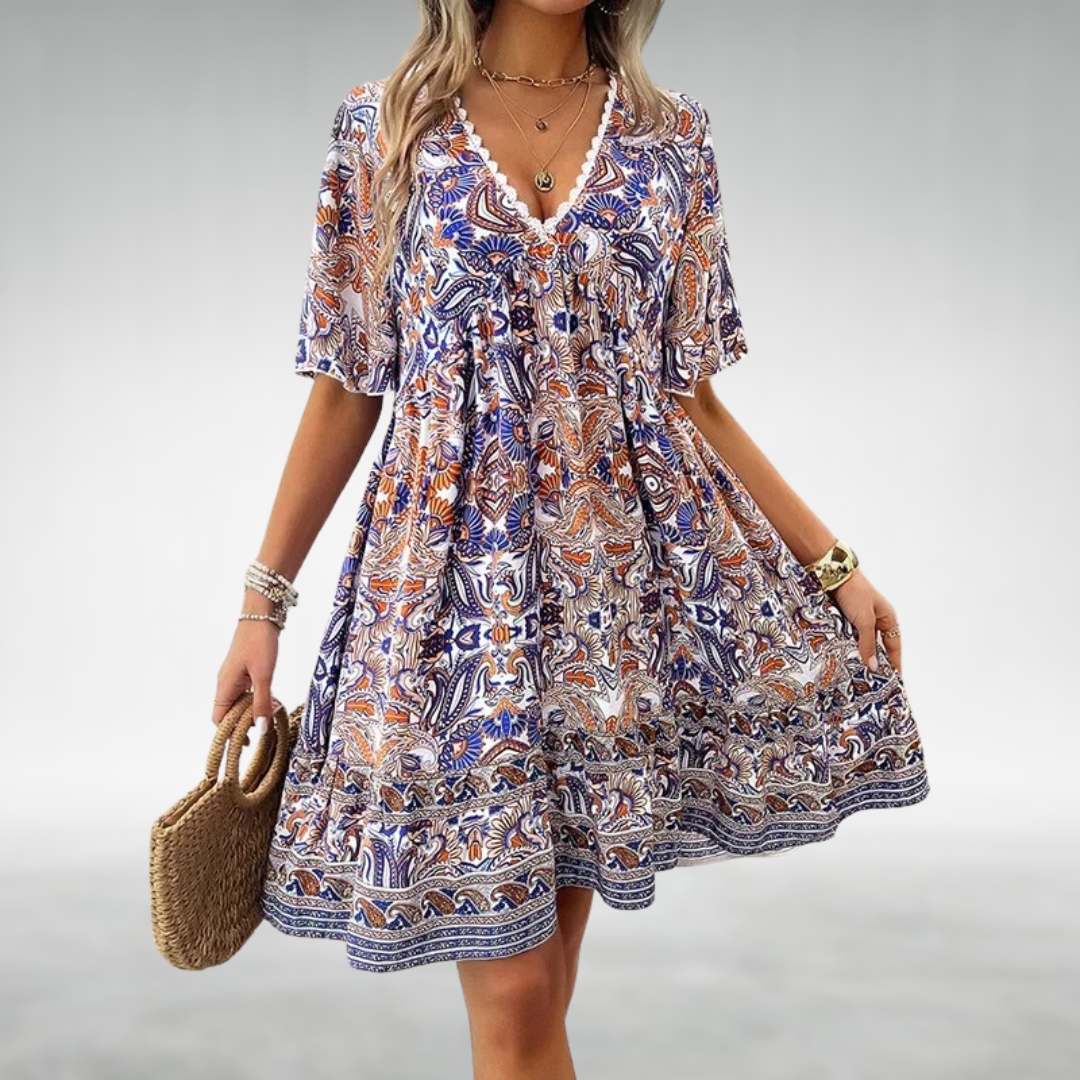 Nova Női Nyári Boho Paisley Mintás Mini Ruha Laza Sziluettel Könnyed Nyaralásra És Napokra