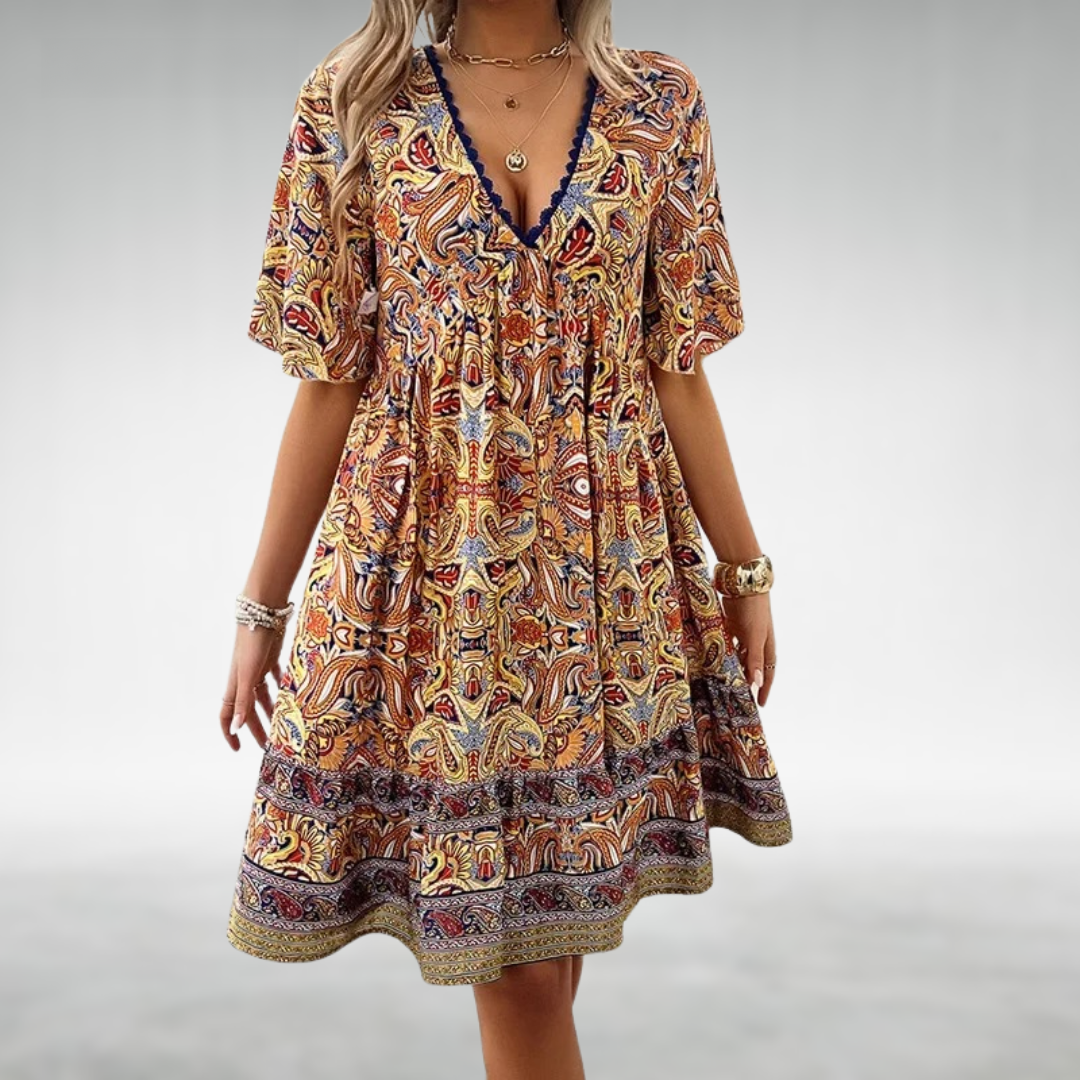 Nova Női Nyári Boho Paisley Mintás Mini Ruha Laza Sziluettel Könnyed Nyaralásra És Napokra