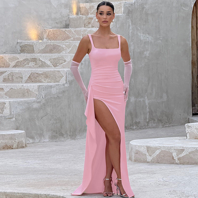 LunaSilk Női Elegáns Slip Maxi Ruha Nyitott Háttal