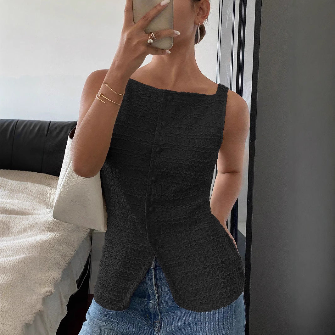 Aurelia Női Ujjatlan Szabadidős Top Hasítékos Szegéllyel