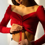 Luna Női Hosszú Ujjú Crop-Top Ráncolt Elülső Részsel