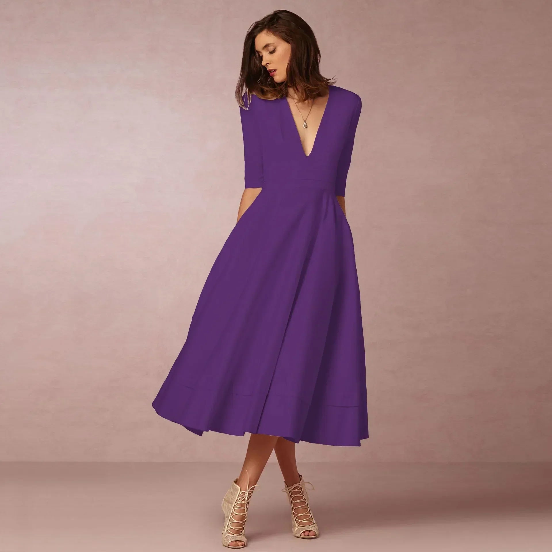 Nova Női Elegáns Folyó Midi Ruha Sziluett Kifinomult