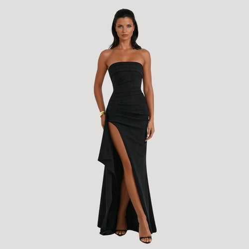 Astra Női Esküvői Vendég Strapless Maxi Ruha Váll Nélküli Dekoltázs Elegáns Sziluettel