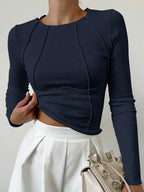 Aurora Női Hosszú Ujjú Crop-Top Varrás Részletekkel