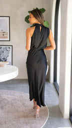 Nivora Női Elegáns Halter Midi Ruha Lógó Nyakkivágással