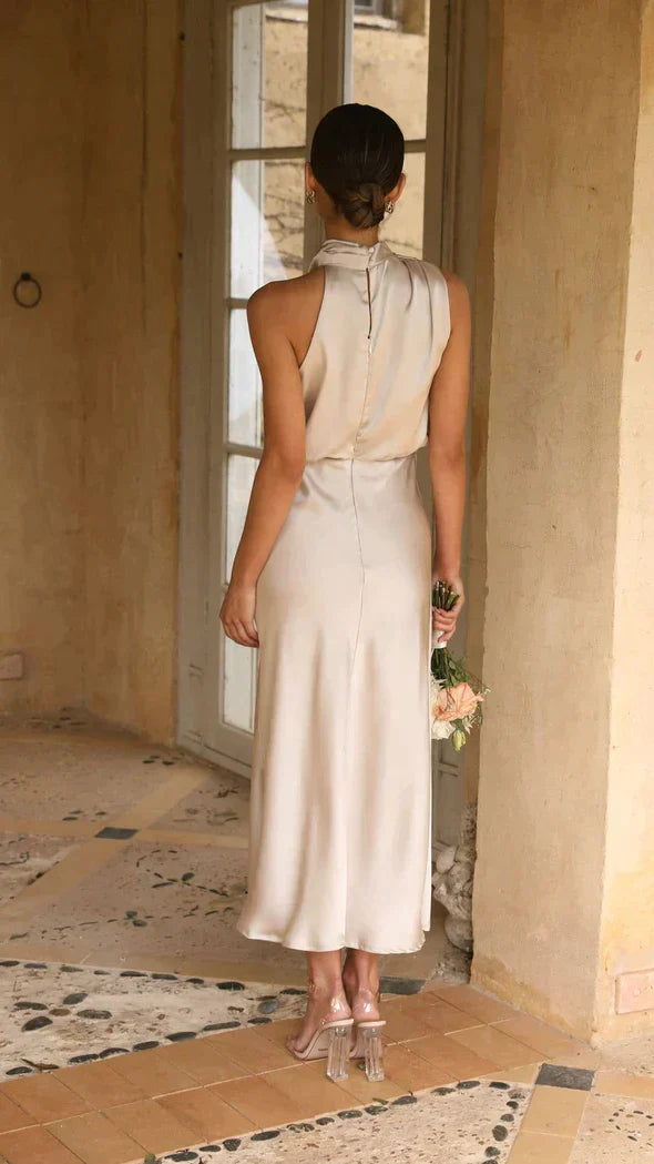 Nivora Női Elegáns Halter Midi Ruha Lógó Nyakkivágással