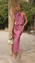 Nivora Női Elegáns Halter Midi Ruha Lógó Nyakkivágással