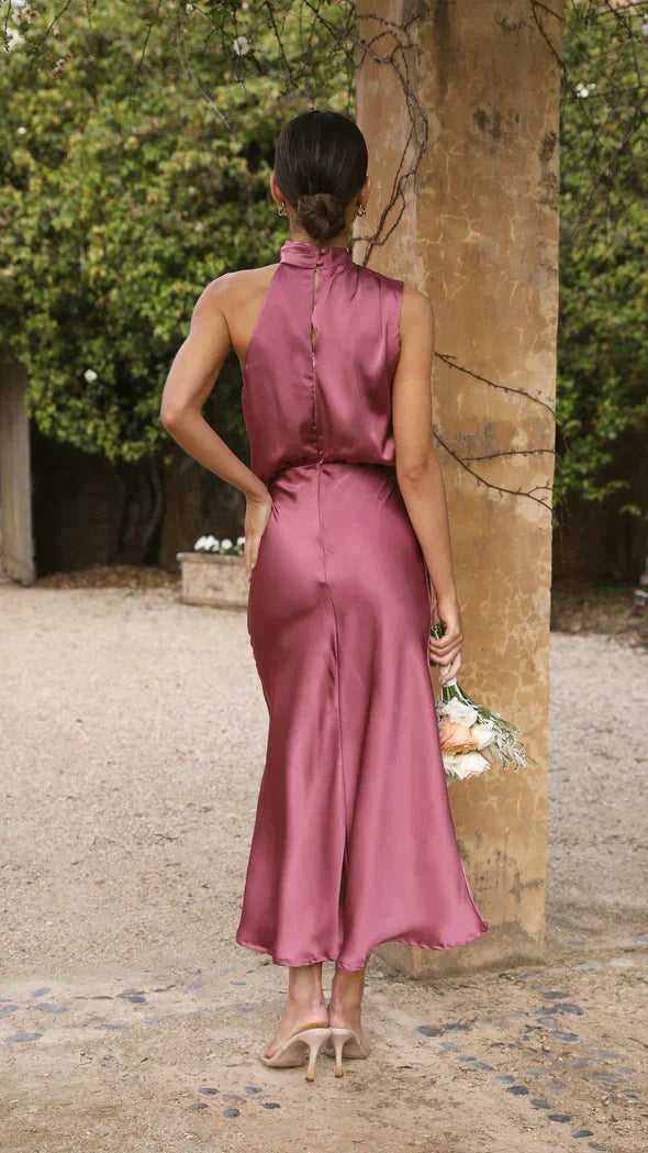 Nivora Női Elegáns Halter Midi Ruha Lógó Nyakkivágással