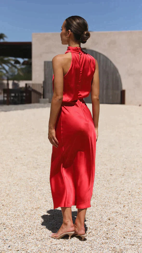 Nivora Női Elegáns Halter Midi Ruha Lógó Nyakkivágással