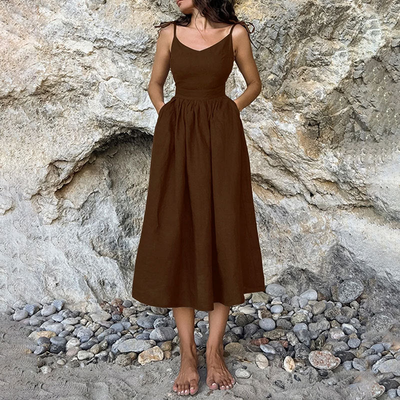 NovaLine Női Midi Ruha V Nyakkivágással Nyitott Háttal