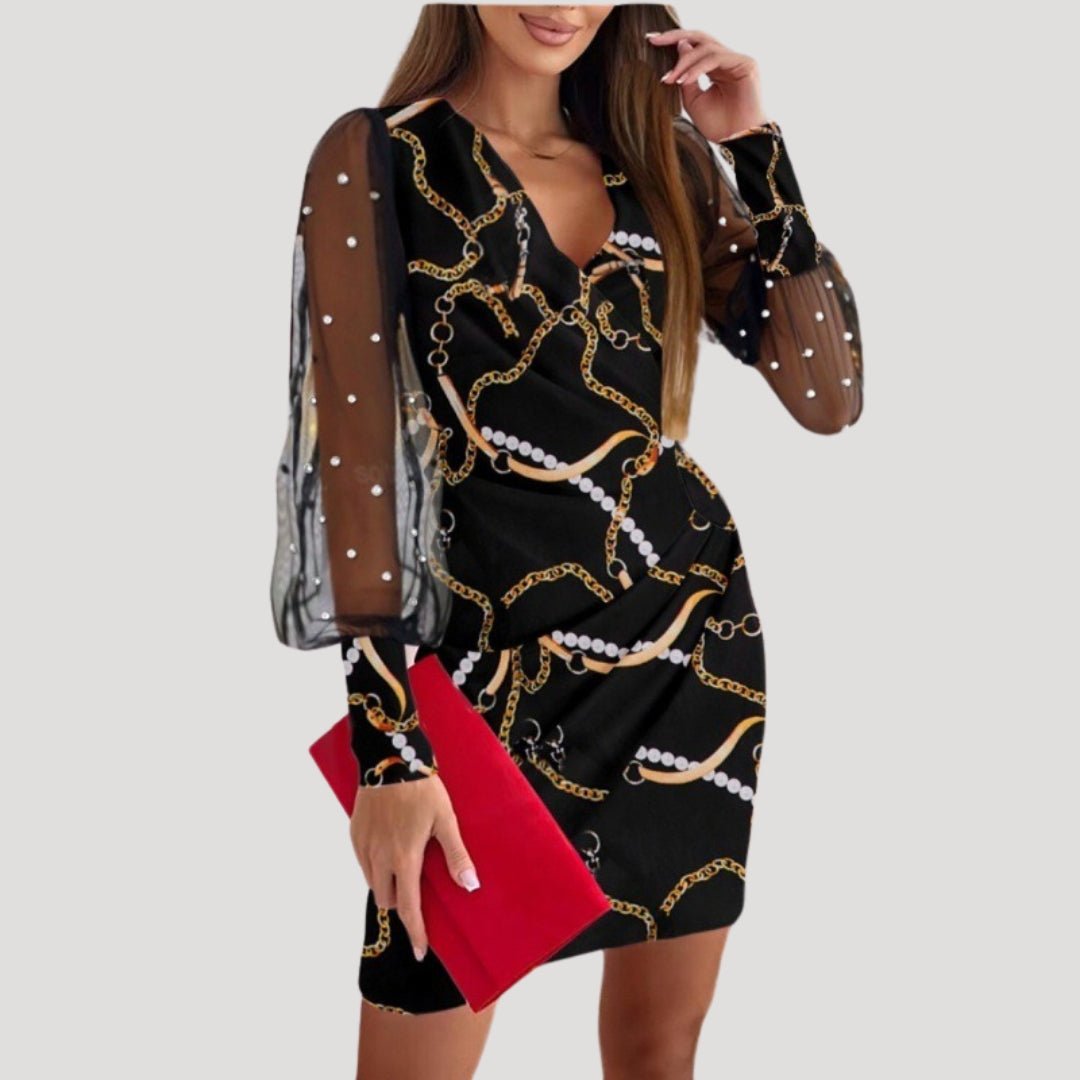 Luma Női Mini Wrap Ruha Áttetsző Ujjú V Nyakkivágás