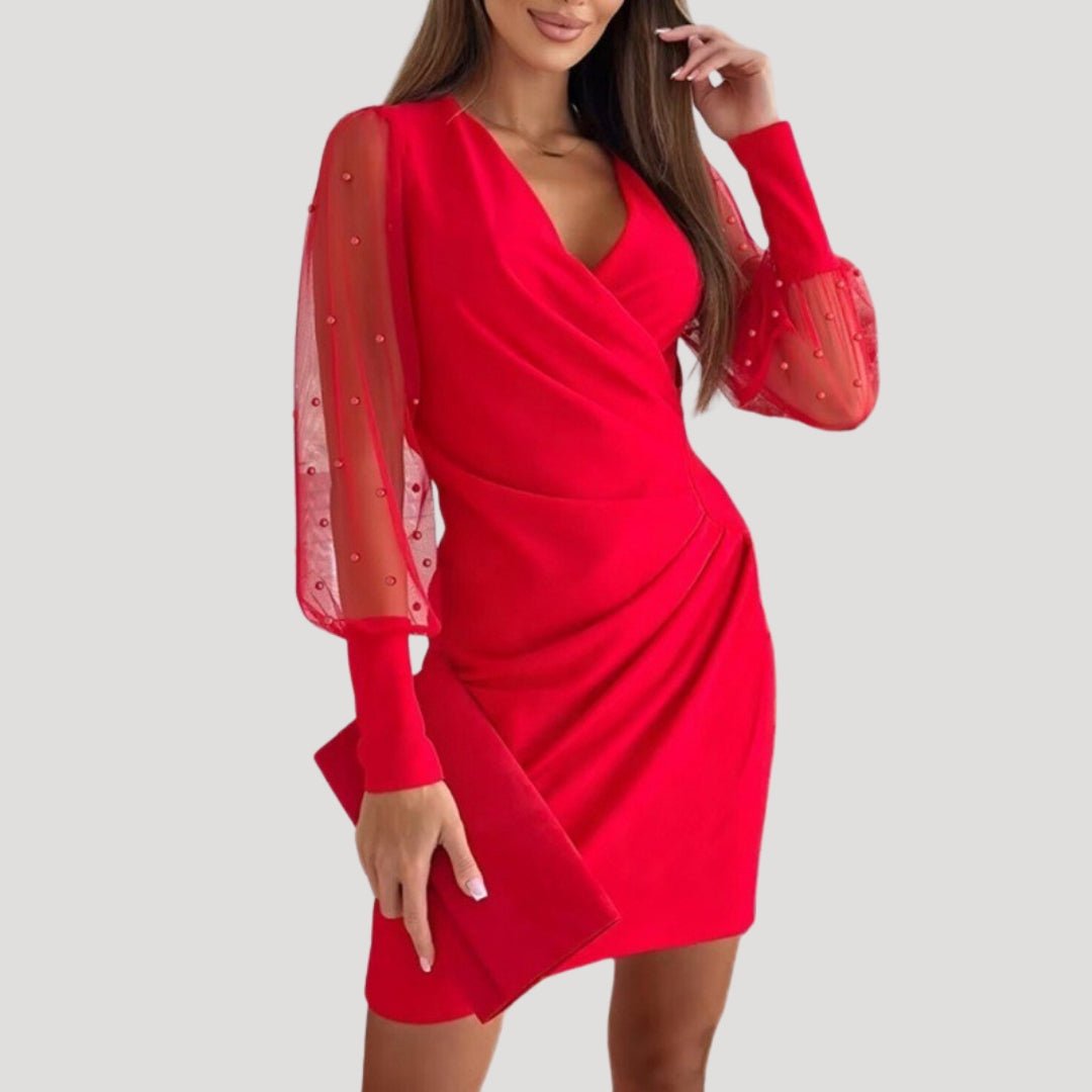 Luma Női Mini Wrap Ruha Áttetsző Ujjú V Nyakkivágás